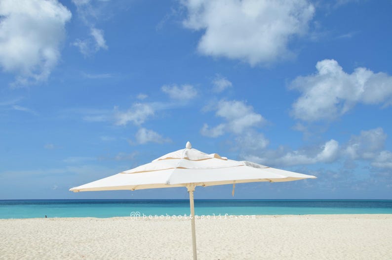 White Beach Umbrella Photography Carribean blue turquoise Island A Day at the Beach Restores the Soul Seaside Quote Coastal Tropical Aruba image 2