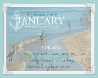 Birthday Birth Month - January February March April May June July August September October November December beachy HOROSCOPE 8x10 print