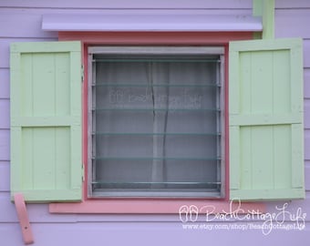 Hope Town Beach Cottage -Abaco, Bahama Out Islands - Coastal Pastel Painted Shutters Clapboard Shabby Chic Cottage Pink Purple Mint Green