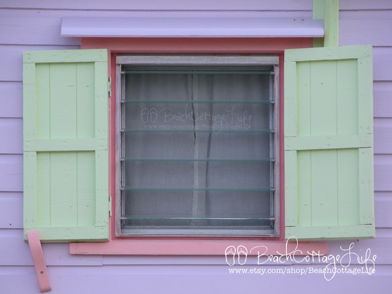 Hope Town Beach Cottage Abaco, Bahama Out Islands Coastal Pastel Painted Shutters Clapboard Shabby Chic Cottage Pink Purple Mint Green image 1