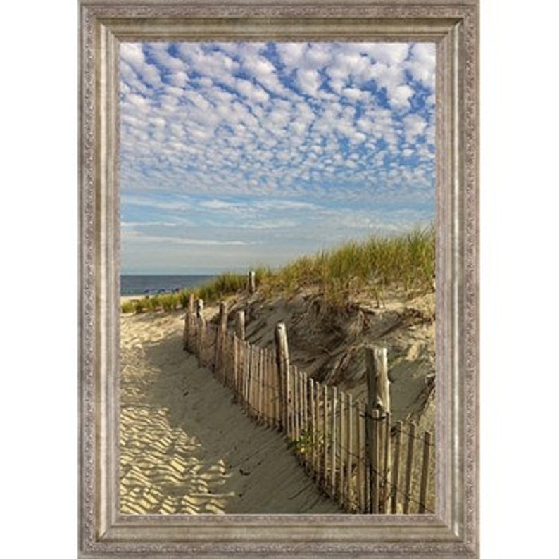 3 Purple Beach Umbrellas Seaside Fenced Dune Path in End of Summer Golden Light Beach House Wall Art Photography image 4