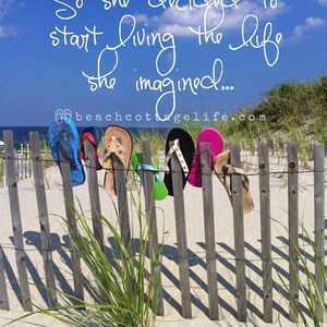 Day at the Beach Seaside Serendipity, Flip Flops Lining the Dune Fence on the way to the Ocean Wall Art Photography Bright Colorful image 3