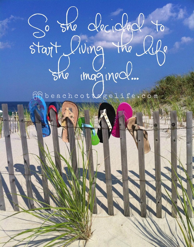 Day at the Beach Seaside Serendipity, Flip Flops Lining the Dune Fence on the way to the Ocean Wall Art Photography Bright Colorful image 3