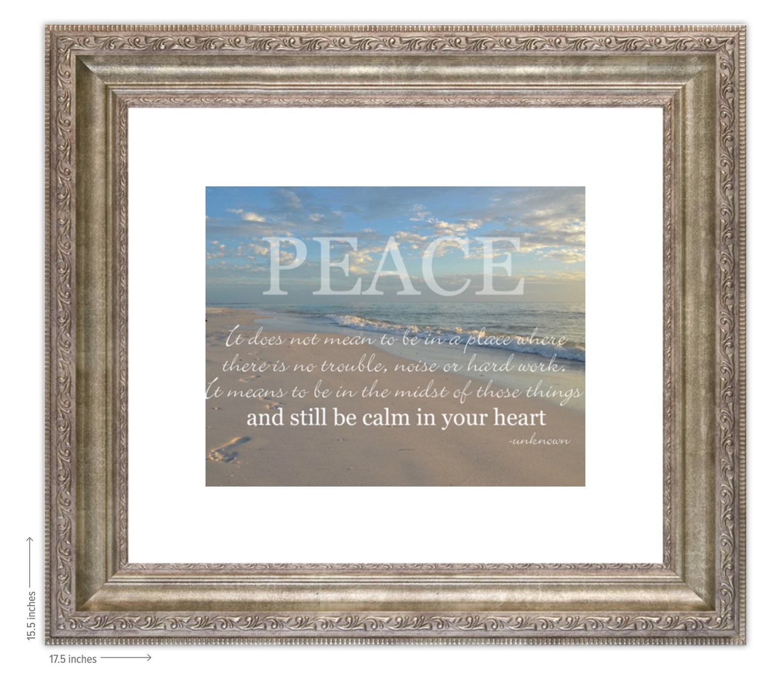 PEACE / Calm in Your Heart Motivational Quote Sunset Coastal Home