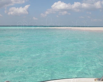 Anchored Off / Pelican Cay, Abaco, Bahama Out Islands Nautical Boat Beach House Art Turquoise Aqua Caribbean Blue Water Anchor Sandbar