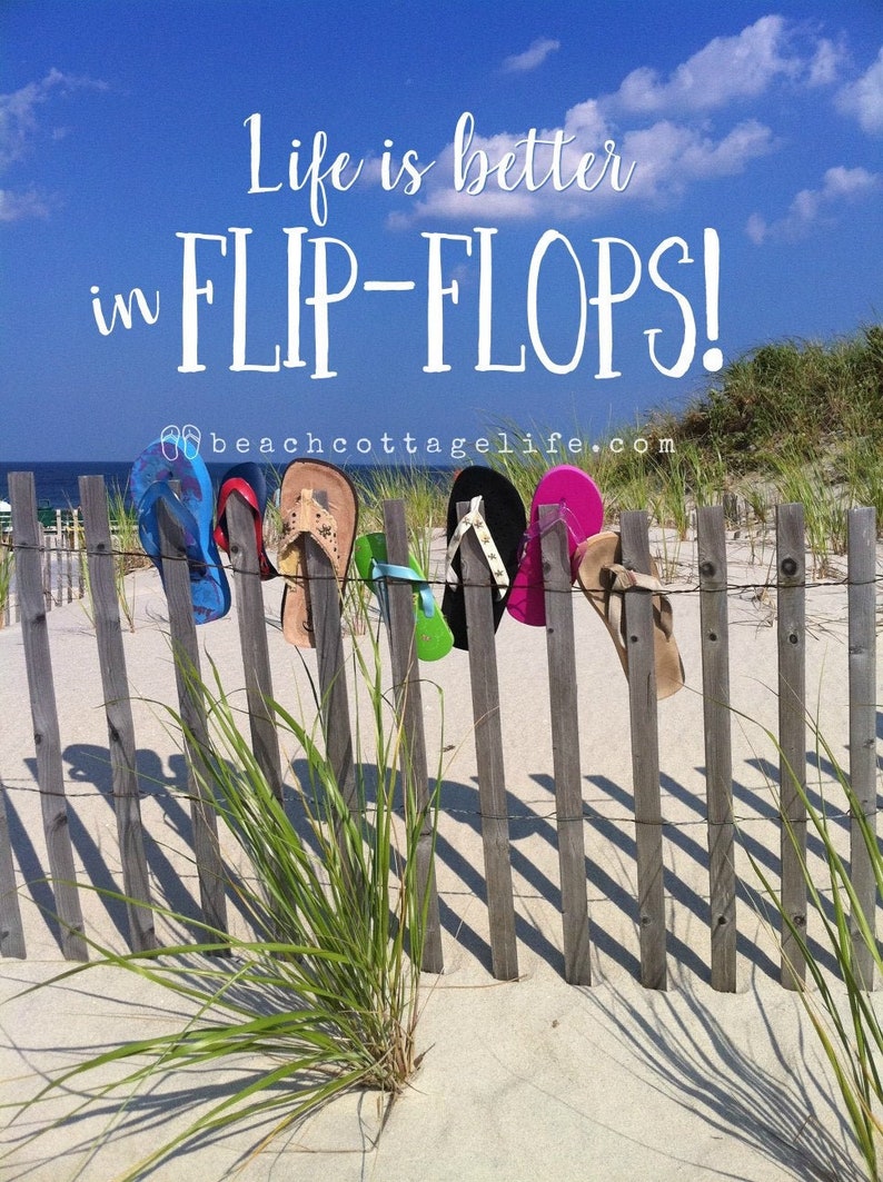 Day at the Beach Seaside Serendipity, Flip Flops Lining the Dune Fence on the way to the Ocean Wall Art Photography Bright Colorful image 1
