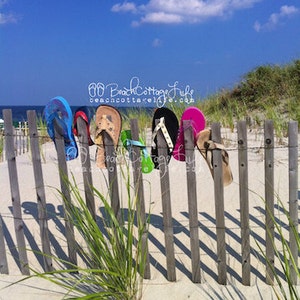 Day at the Beach Seaside Serendipity, Flip Flops Lining the Dune Fence on the way to the Ocean Wall Art Photography Bright Colorful image 4