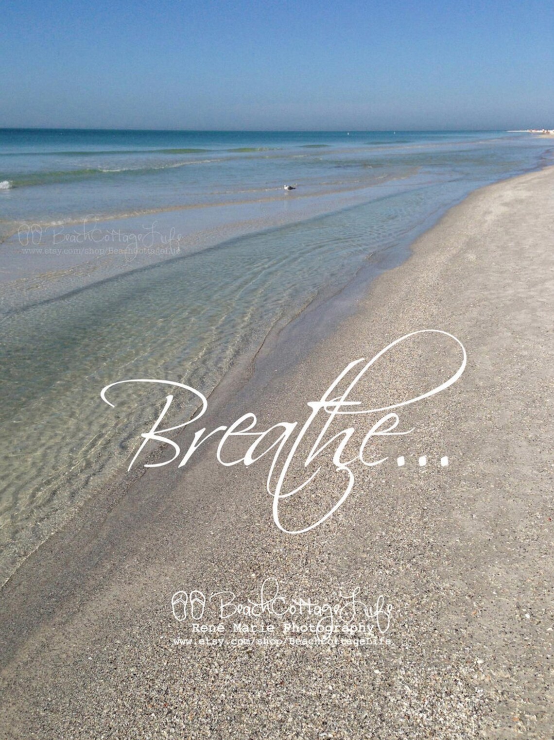 BREATHE / Morning Beach Seaside Inspirational Coastal House Photography Quote Turquoise Water