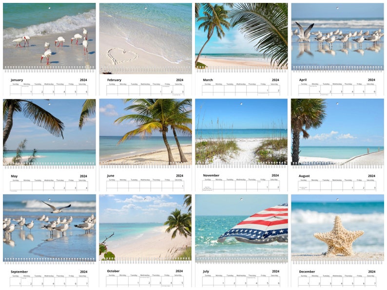2024 Calendar Beach Wall Calendar Home Office Seashore Seaside Island Ocean Coastal Home Etsy
