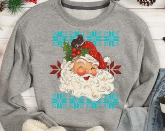 Retro Winking Santa Sweatshirt, Ugly Sweater, Santa Sweater, Faire Isle Sweater, Holiday Apparel, Funny Holiday Shirt, Christmas Sweater