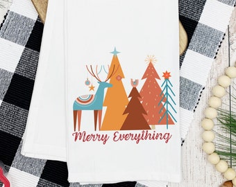 Merry Everything Tea Towel,  Retro Christmas Decor, Retro Holiday, Christmas Kitchen Decor, Pastel Holiday, Pink Christmas, Hostess Gift