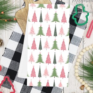 Pastel Trees Holiday Tea Towel, Pastel Christmas, Pink Christmas, Hostess Gift, Holiday Decor, Retro Christmas, Sustainable Gift, Giftware