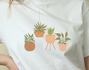 Unisex Jersey Tee, Retro Planter, Plant Lover Shirt, Plant Lover Gift, Plant Parent Tee, Plant Parent, Neutral Plant Shirt, Cottagecore Tee