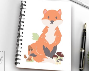 Fox Notebook, Stationery, Whimsical Journal, Graduation Gift, Mother's Day Gift, Mushroom Notebook, cottage core, aesthetic journal, teacher