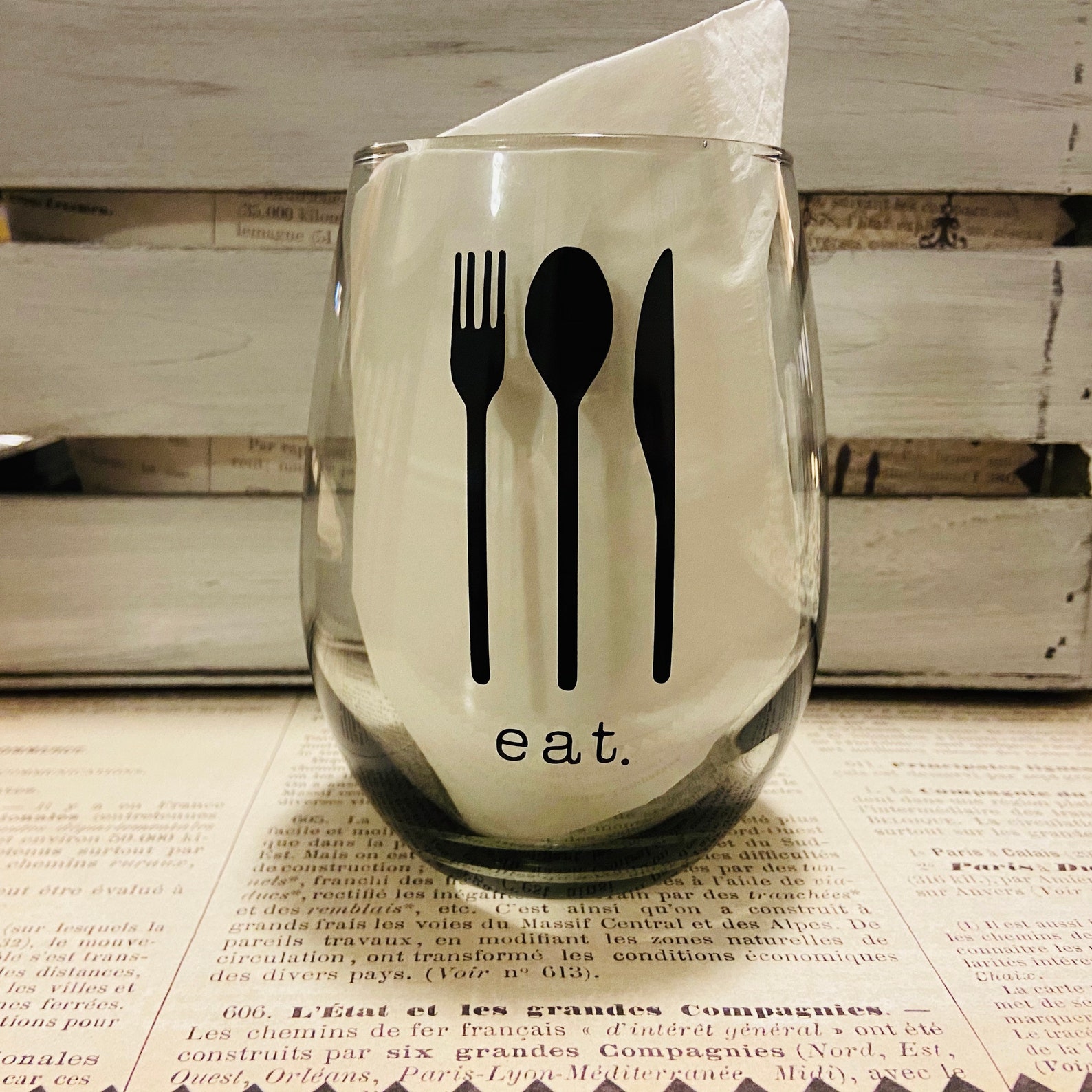 Fork Spoon Knife Utensil Chef Cook Stemless Wine Glass Etsy