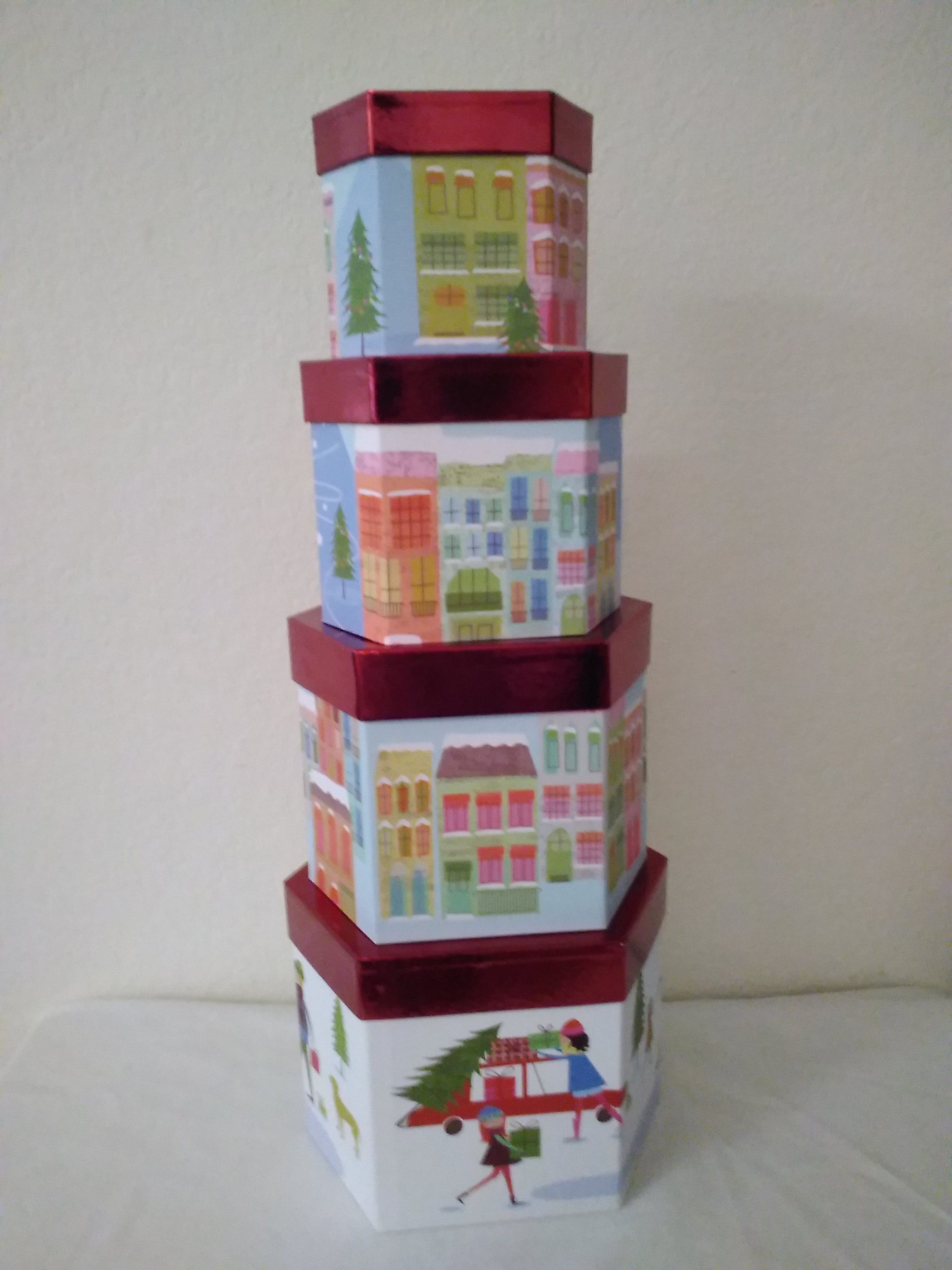 Set of 4 Hexagon Nesting Gift Boxes & 4 Red Metallic Lids 6 Etsy