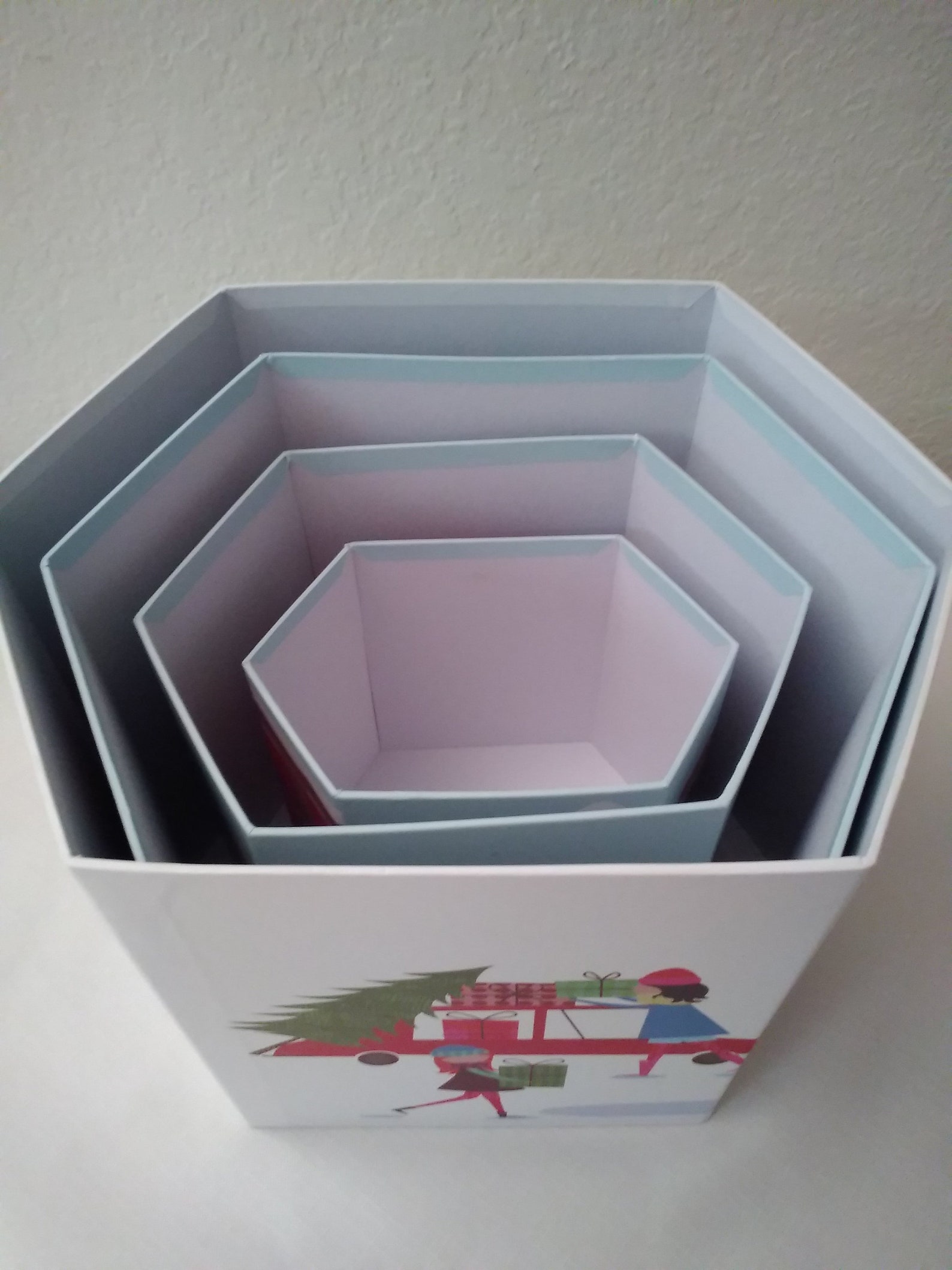 Set of 4 Hexagon Nesting Gift Boxes & 4 Red Metallic Lids 6 Etsy