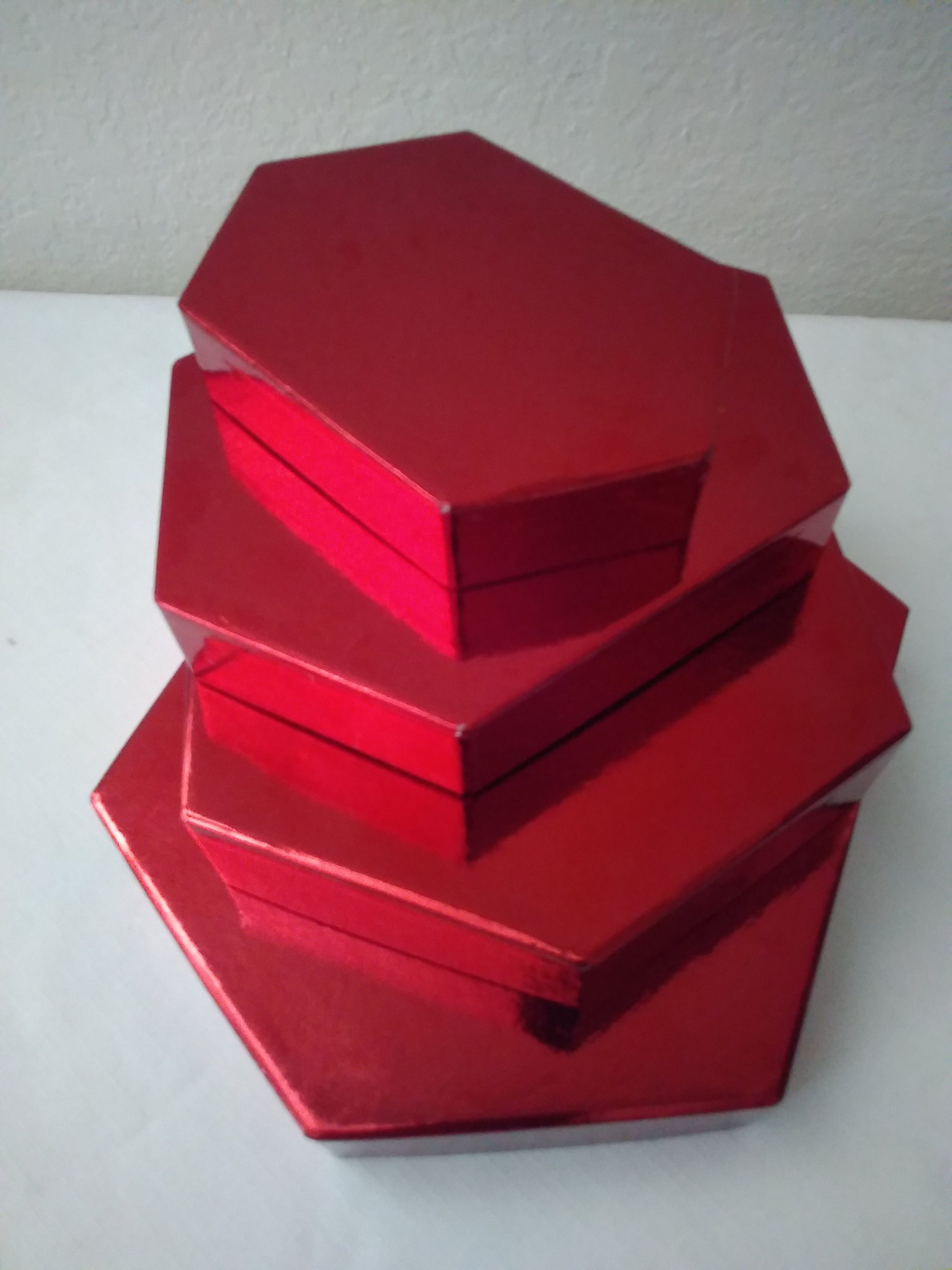 Set of 4 Hexagon Nesting Gift Boxes & 4 Red Metallic Lids 6 Etsy