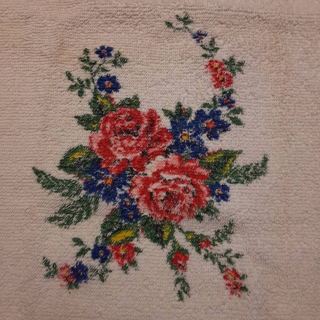 1950s Mid Century Hand Towel, Vintage Bathroom Decor, USA Made, Cotton