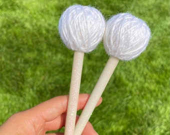 Glitter Tongue Drum Mallets + AB Rhinestone / Premium Series / Tank Drum Musician Gift / Blanco / Abedul, Madera + Núcleo de Látex, Resina, Glitter