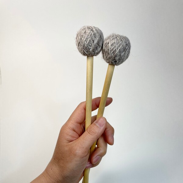 Mallets for Tongue Drum, Tank Drum Mallets | Standard Series | Tan Beige "Sand" Color | Rubber Core + Yarn Wrapped Wool - 9.25” (1 Pair)