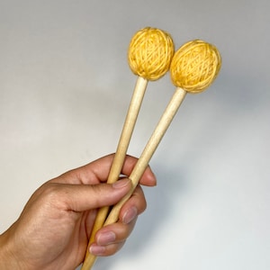 Mallets for Steel Tongue Drum | Standard Series | Sunflower Yellow | Rubber Core + Yarn Wrapped Wool - 9.25” (1 Pair)