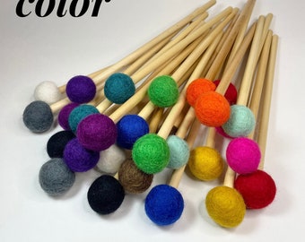 Soft Tongue Drum Mallets, Felted Wool Tank Drum Sticks (Pick Your Color) - 9.25" (1 Pair)