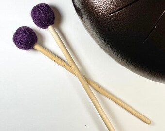 Mallets for Tongue Drum | Standard Series | Dark Purple | Rubber Core + Yarn Wrapped Wool - 9.25” (1 Pair)