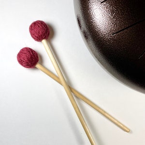 Tongue Drum Mallets, Tank Drum Mallets | Standard Series | &quot;Cherry&quot; Dark Red | Rubber Core + Yarn Wrapped Wool - 9.25” (1 Pair)