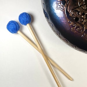 Mallets for Tongue Drum | Tank Drum Mallets | Standard Series | Blue Wool | Rubber Core + Yarn Wrapped - 9.25” (1 Pair)