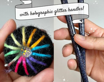 Glitter Tongue Drum Mallets + AB Rhinestone / Edición Limitada / Rainbow Musician Gift / Abedul, Madera + Núcleo de Látex, Resina, Glitter