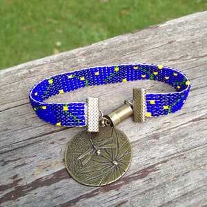 Bead Loom Bracelet with Dragonfly Pendant Charm