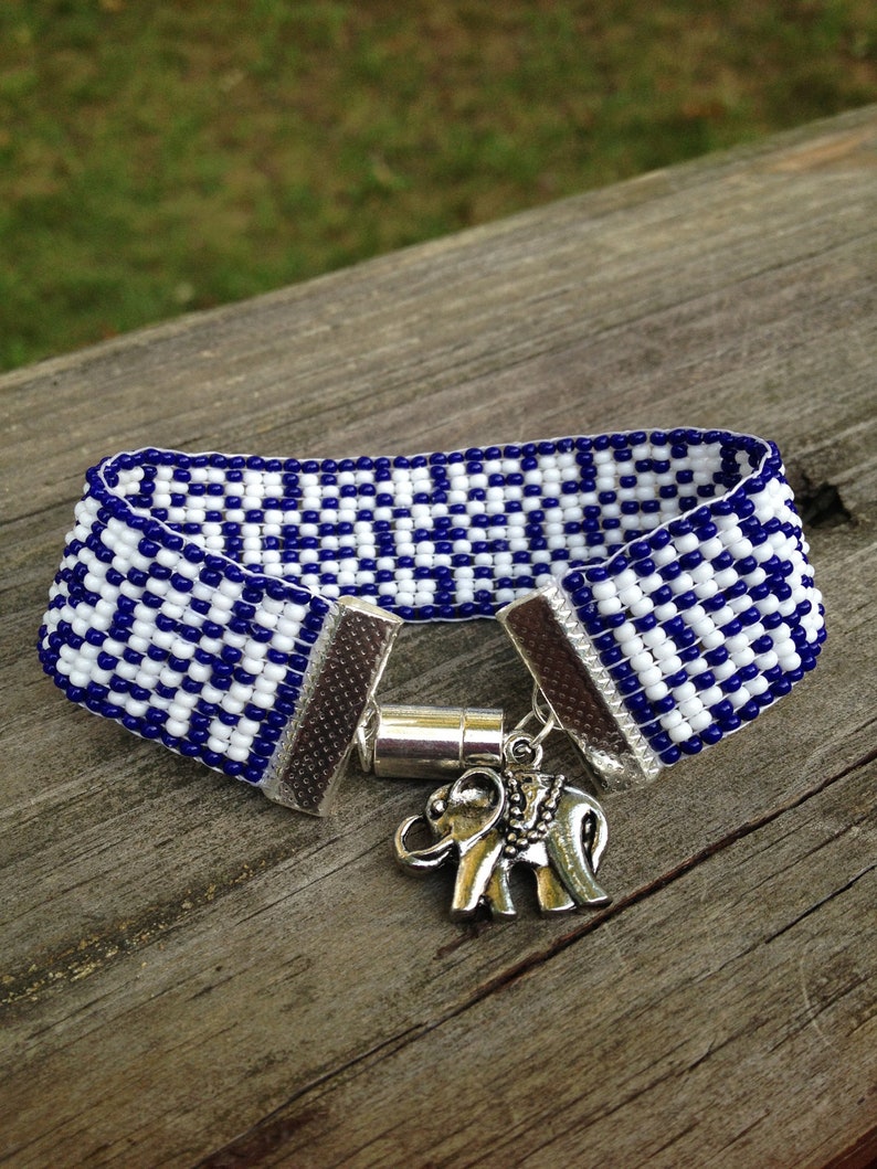 Bead Loom Bracelet With Elephant Charm Etsy