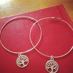 Tree Charm Hoop Earrings