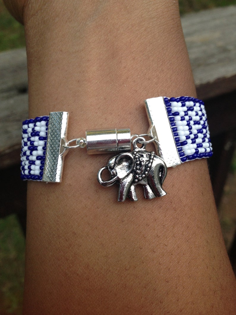 Bead Loom Bracelet With Elephant Charm Etsy