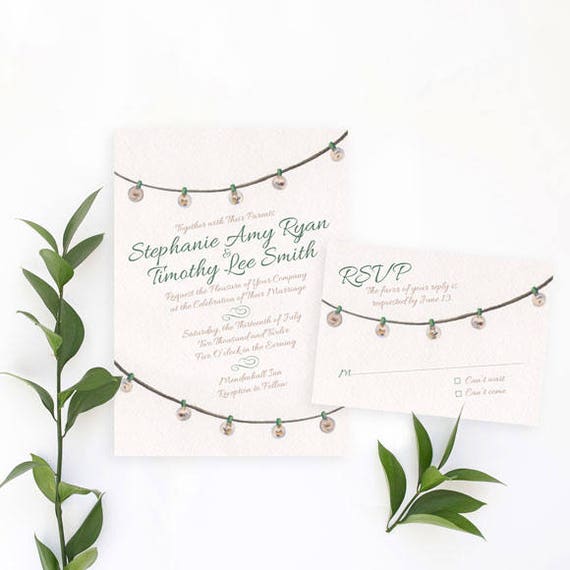 String Lights Wedding Invitation Watercolor Wedding Etsy