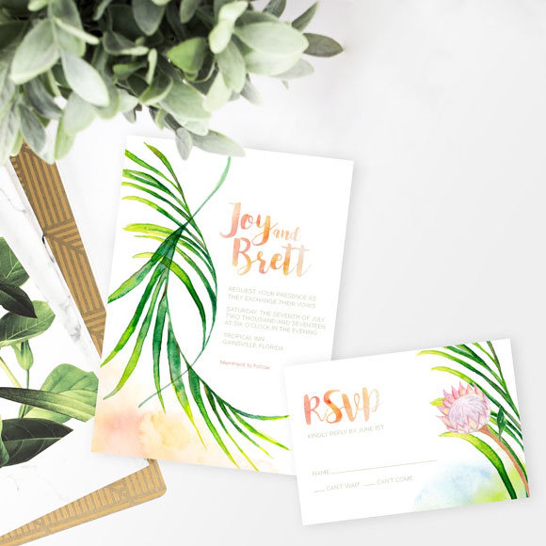 Tropical Wedding Invitation, Watercolor Wedding Invitation, Watercolor ...