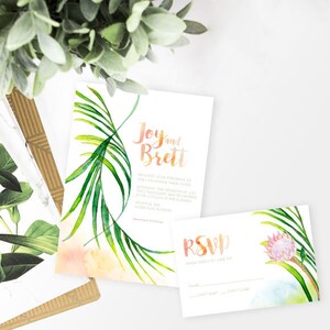 Tropical Wedding Invitation, Watercolor Wedding Invitation, Watercolor Invitation, Destination wedding invitation, Palm leaf wedding, Island