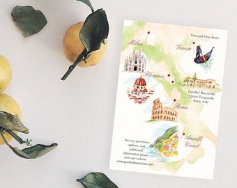 Custom Watercolor Map, Wedding Map, Illustrated Wedding Map, Watercolor Wedding Invitation with Map