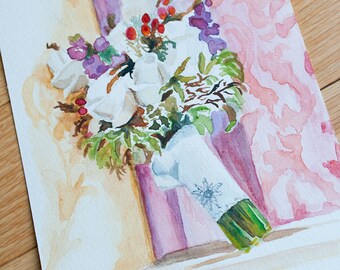 Custom Hand-Painted Wedding Bouquet, Original Watercolor Flowers Painting, Floral Illustration, Paper Anniversary Gift Painting from Photo