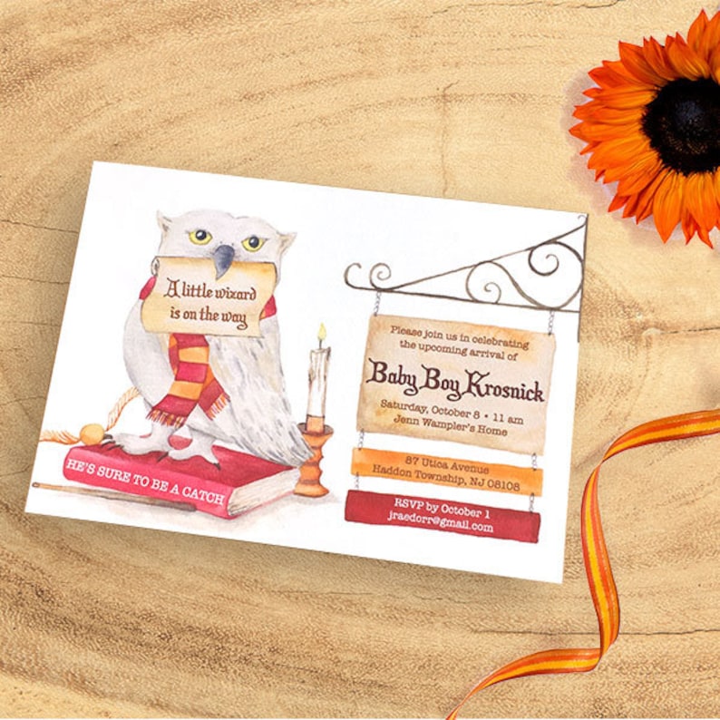 Owl Baby Shower Invitation Owl Birthday Party Invitation Baby shower card Wizard baby shower