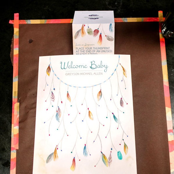 Dreamcatcher Thumbprint Guestbook, Baby Shower Thumbprint Guestbook, Dream Catcher Guestbook, Dream Big Little One, Birthday Party Decor