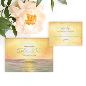 Sunset Over Water Wedding Invitation, Watercolor Wedding Invitation, Watercolor Invitation, Beach Wedding invitation, Summer wedding invite