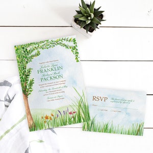 Earth Day Wedding Invitation, Watercolor Wedding Invitation, Garden Invitation, Storybook wedding invitation, Woodsy outdoor wedding