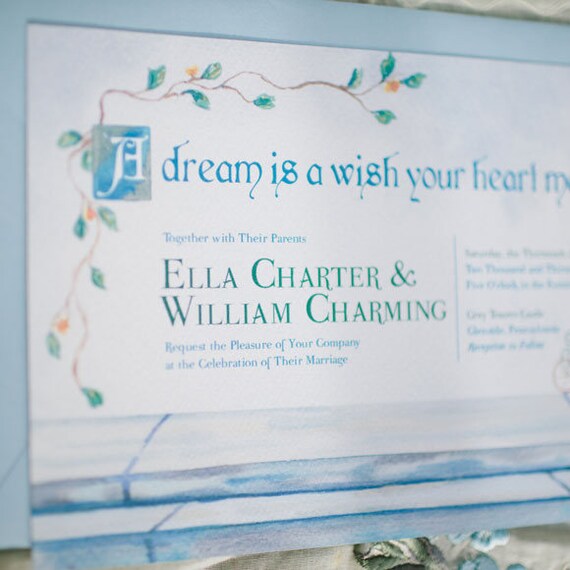 Cinderella Wedding Invitation Watercolor Wedding Invitation Etsy