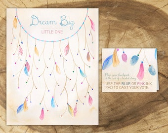 Gender Reveal Dreamcatcher Thumbprint Guestbook, Dream Catcher Guestbook, Baby Shower Decor, Gender Reveal Party game, Dream Big Little One