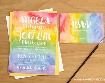 Pride Wedding Invitation, Watercolor Wedding Invitation, Watercolor Invitation, Rainbow wedding invitation, Gay Pride Wedding invitation