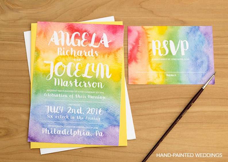 Pride Wedding Invitation, Watercolor Wedding Invitation, Watercolor Invitation, Rainbow wedding invitation, Gay Pride Wedding invitation image 1