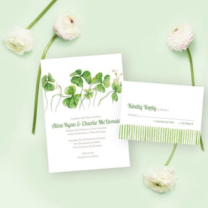 Shamrock Wedding Invitation, Watercolor Wedding Invitation, Irish wedding invitation, Spring wedding invitation, Lucky wedding invitation