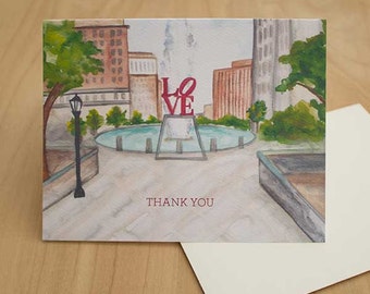 Philly Love Park Watercolor Thank You Card Bulk Set, Watercolor Cards, Watercolor Thank You Cards, Stationary, Stationery, Notecards